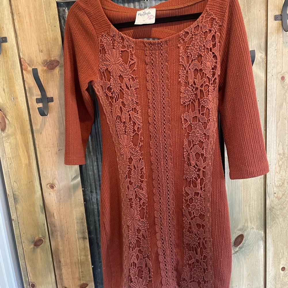 Free People Terracotta Lace 3/4 Sleeve Dress
